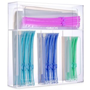 Bamboo Food Storage Bag Organizer with Sliding Covers - Kitchen Drawer Dispenser