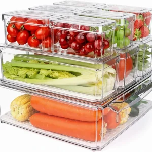 Clear Stackable Fridge Organizer Bins with Lids - 10 Pack Plastic Pantry Storage Containers