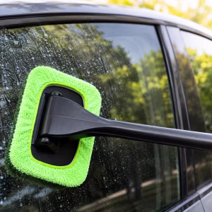 Car Windshield Cleaning Tool - Extendable Window Scrubber with Washable Microfiber Pad